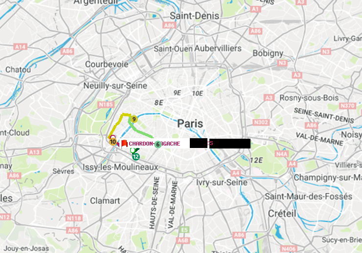 plan itinéraire ratp de Porte de Versailles à Chardon-Lagache
