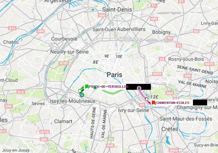plan itinéraire ratp de Porte de Versailles à Charenton-Ecoles