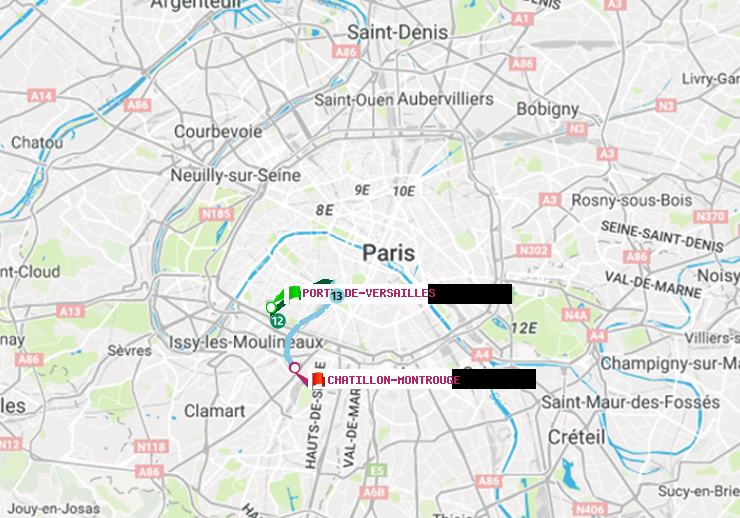 plan itinéraire ratp de Porte de Versailles à Châtillon Montrouge