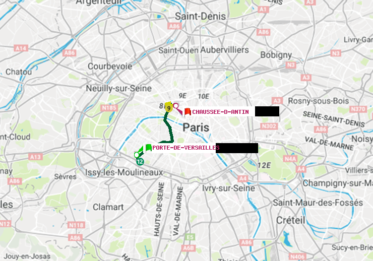 plan itinéraire ratp de Porte de Versailles à Chaussée d