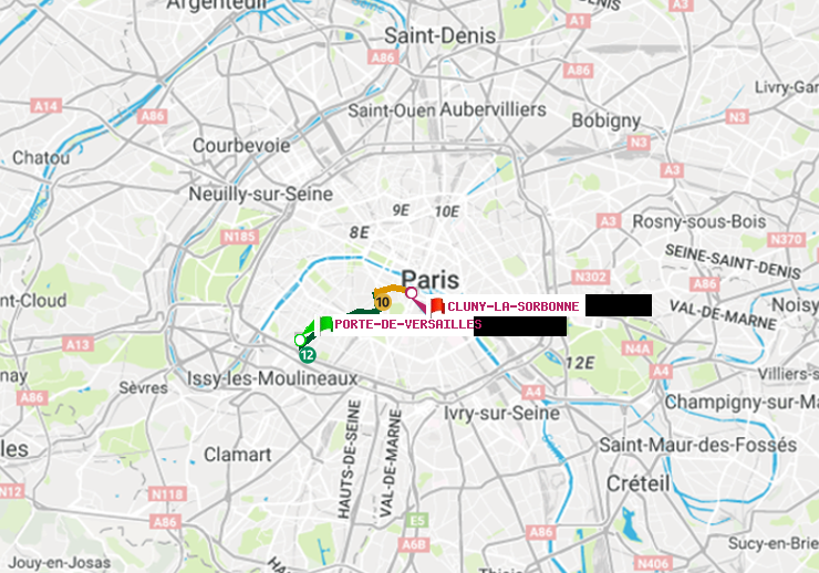 plan itinéraire ratp de Porte de Versailles à Cluny-La Sorbonne