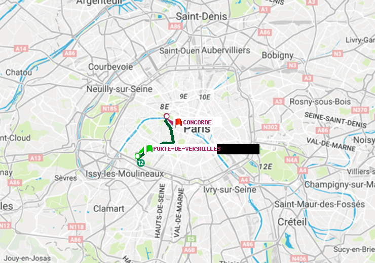 plan itinéraire ratp de Porte de Versailles à Concorde
