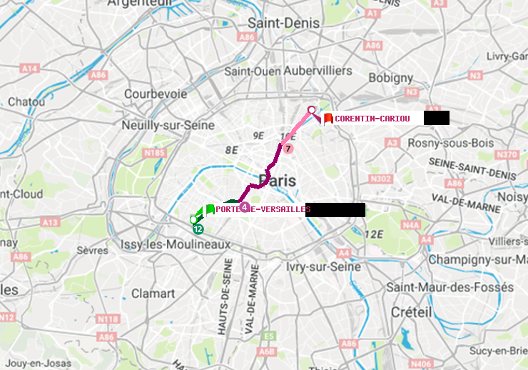 plan itinéraire ratp de Porte de Versailles à Corentin-Cariou