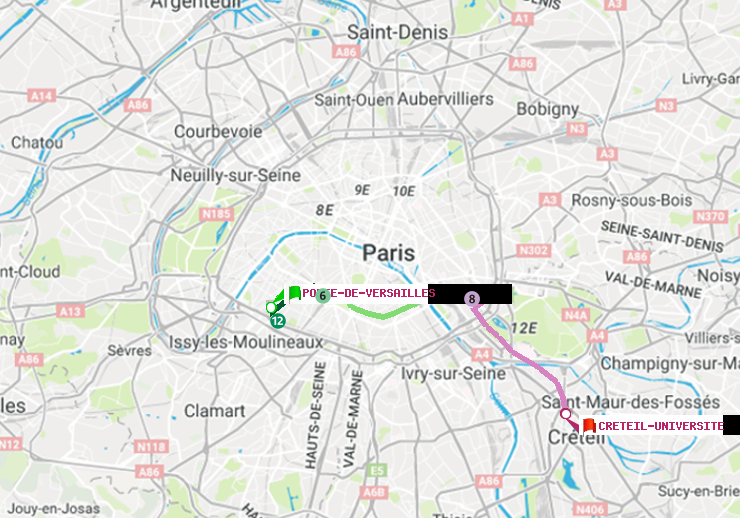 plan itinéraire ratp de Porte de Versailles à Créteil-Université