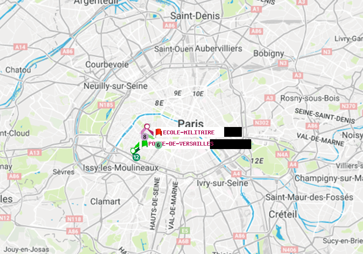 plan itinéraire ratp de Porte de Versailles à Ecole Militaire