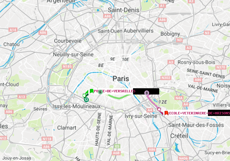 plan itinéraire ratp de Porte de Versailles à Ecole Vétérinaire de Maisons-Alfort