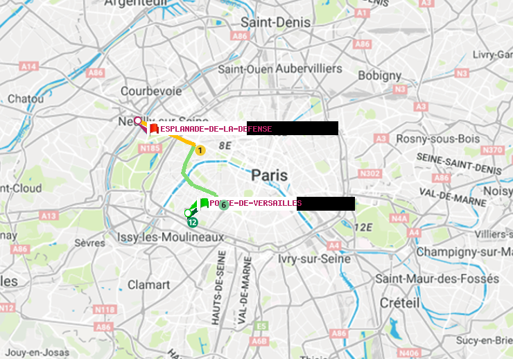 plan itinéraire ratp de Porte de Versailles à Esplanade de la Défense