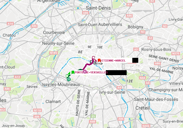 plan itinéraire ratp de Porte de Versailles à Etienne Marcel
