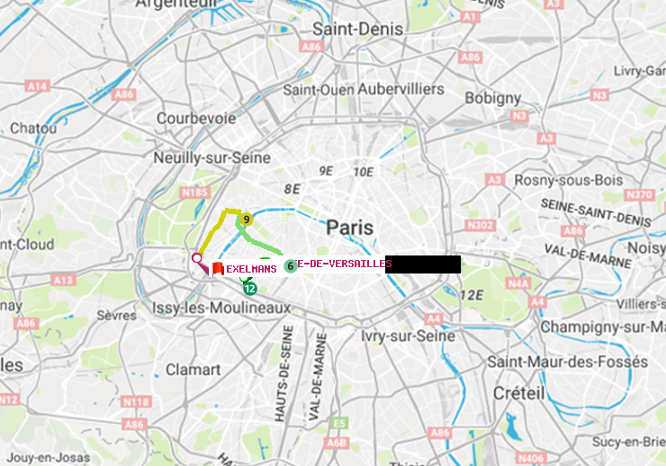 plan itinéraire ratp de Porte de Versailles à Exelmans