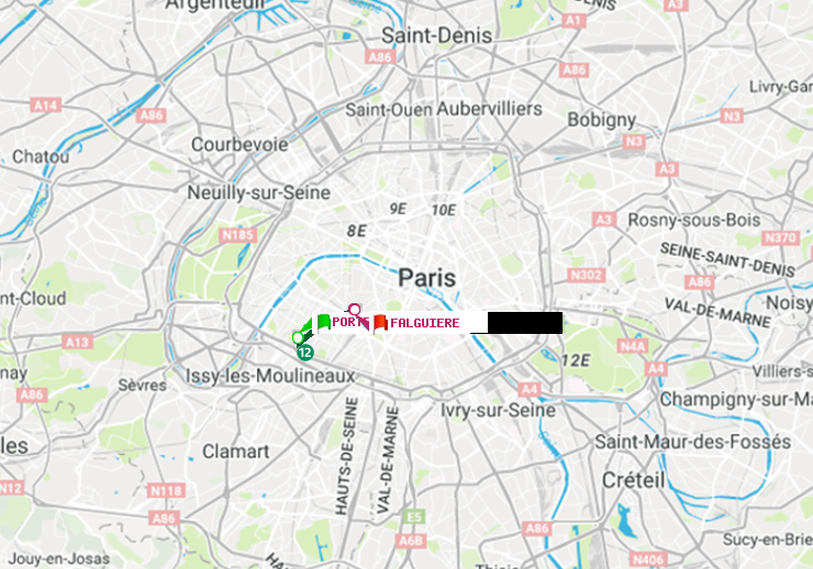 plan itinéraire ratp de Porte de Versailles à Falguière