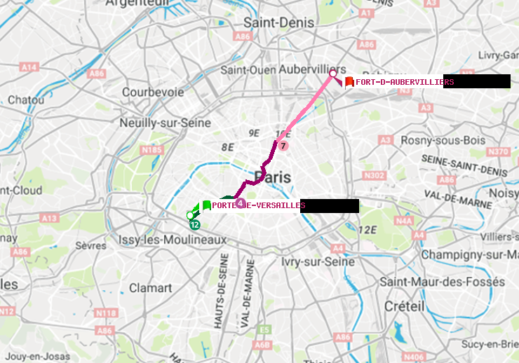 plan itinéraire ratp de Porte de Versailles à Fort d