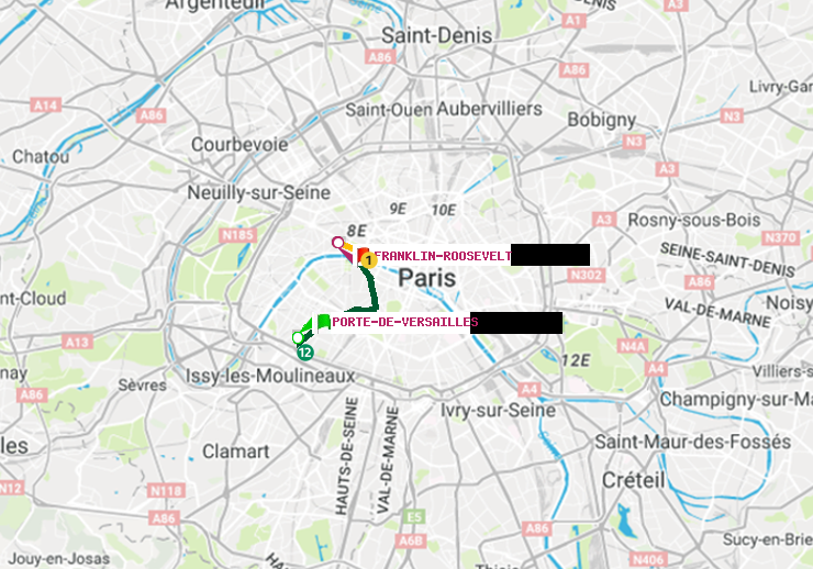 plan itinéraire ratp de Porte de Versailles à Franklin-Roosevelt