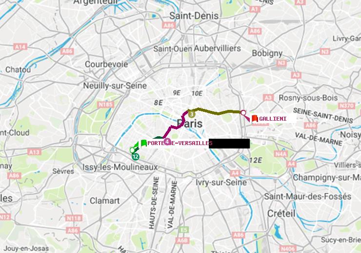 plan itinéraire ratp de Porte de Versailles à Gallieni (Parc de Bagnolet)