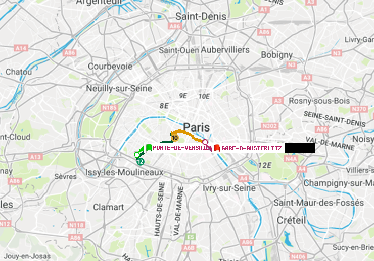 plan itinéraire ratp de Porte de Versailles à Gare d