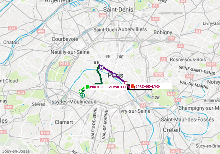 plan itinéraire ratp de Porte de Versailles à Gare de Lyon