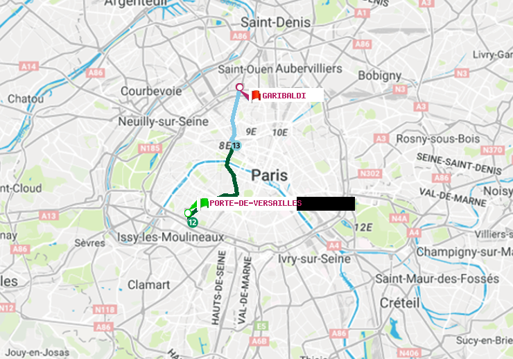 plan itinéraire ratp de Porte de Versailles à Garibaldi