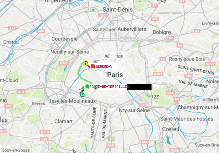 plan itinéraire ratp de Porte de Versailles à George V