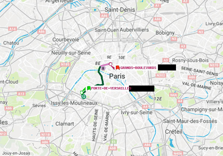 plan itinéraire ratp de Porte de Versailles à Grands Boulevards