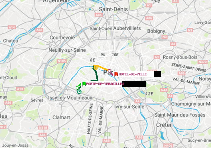 plan itinéraire ratp de Porte de Versailles à Hôtel de Ville