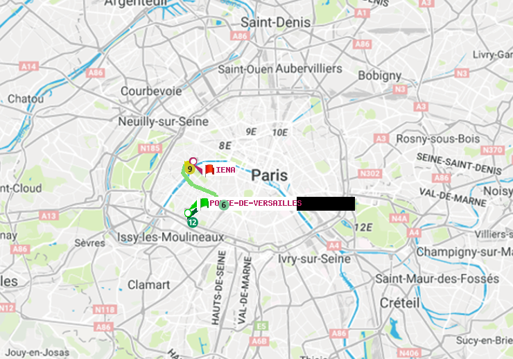 plan itinéraire ratp de Porte de Versailles à Iéna