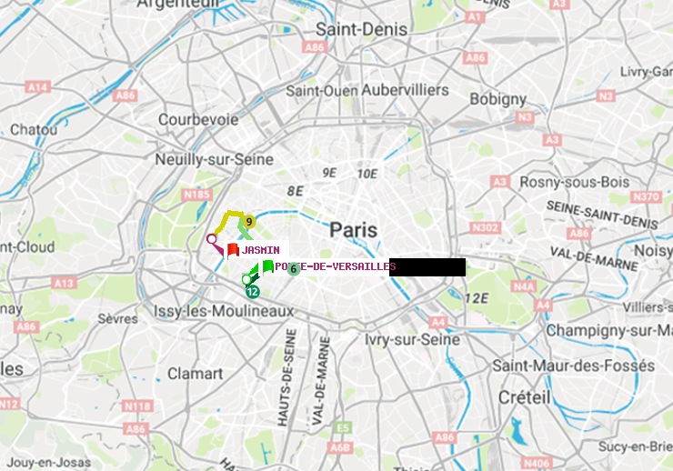 plan itinéraire ratp de Porte de Versailles à Jasmin