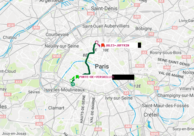 plan itinéraire ratp de Porte de Versailles à Jules Joffrin