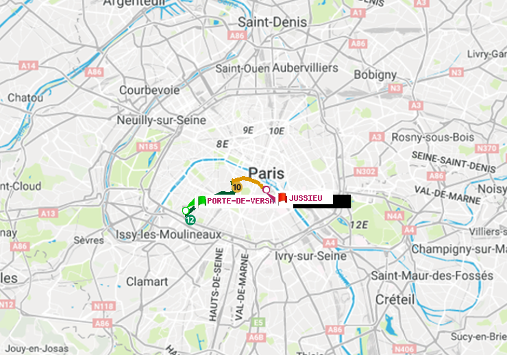 plan itinéraire ratp de Porte de Versailles à Jussieu