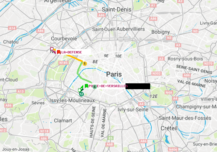 plan itinéraire ratp de Porte de Versailles à La Défense (Grande Arche)
