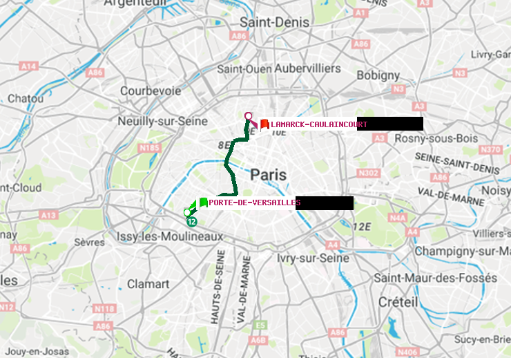 plan itinéraire ratp de Porte de Versailles à Lamarck-Caulaincourt