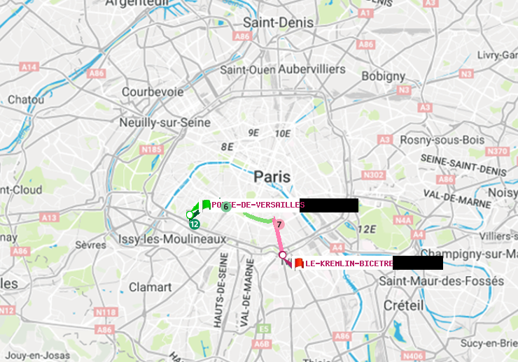 plan itinéraire ratp de Porte de Versailles à Le Kremlin-Bicêtre