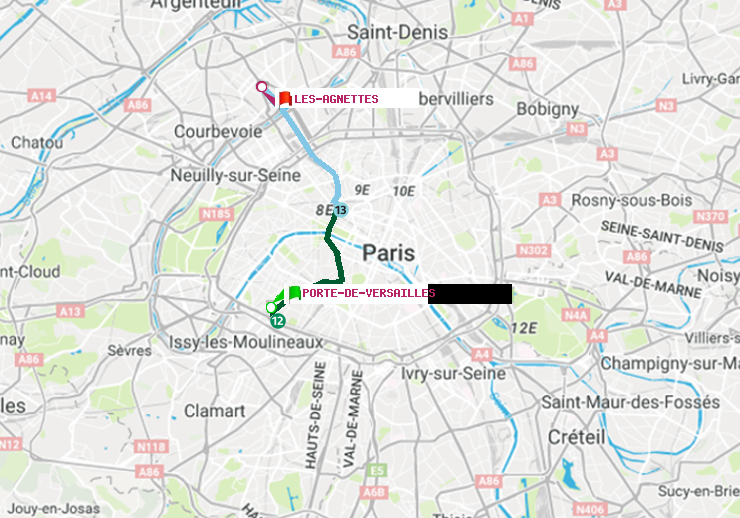 plan itinéraire ratp de Porte de Versailles à Les Agnettes