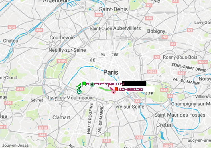plan itinéraire ratp de Porte de Versailles à Les Gobelins