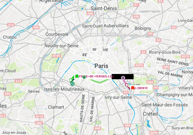 plan itinéraire ratp de Porte de Versailles à Liberté