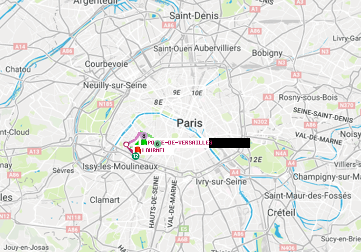 plan itinéraire ratp de Porte de Versailles à Lourmel