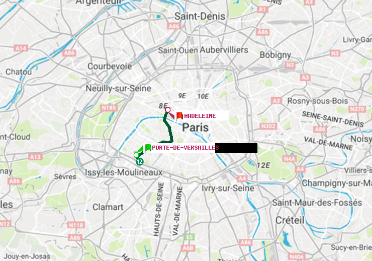 plan itinéraire ratp de Porte de Versailles à Madeleine