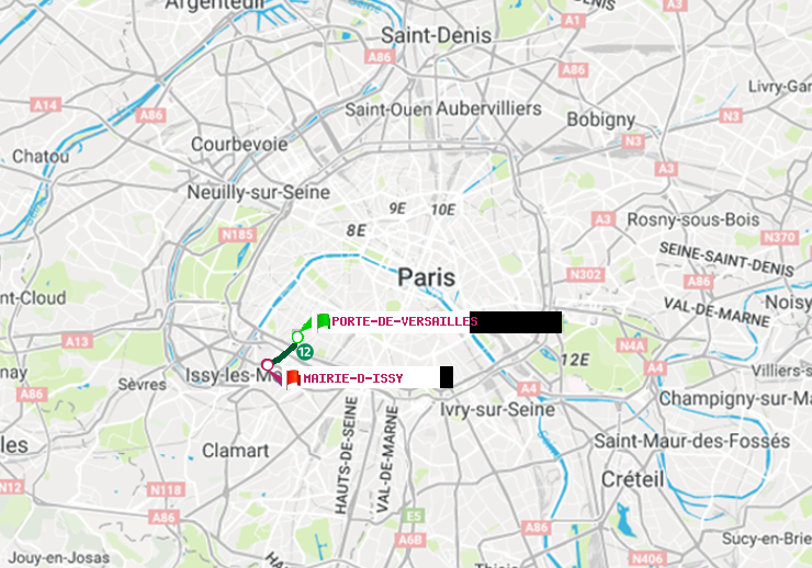 plan itinéraire ratp de Porte de Versailles à Mairie d