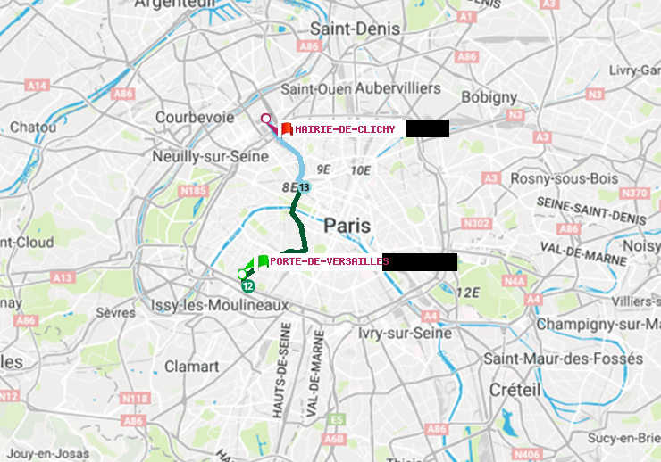 plan itinéraire ratp de Porte de Versailles à Mairie de Clichy