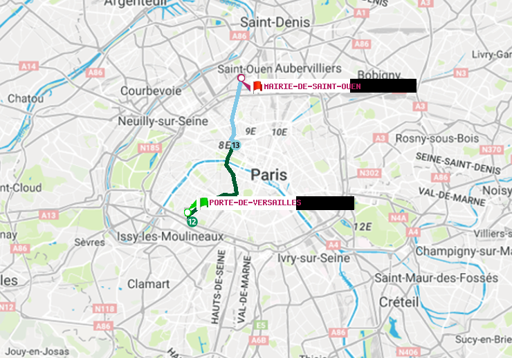 plan itinéraire ratp de Porte de Versailles à Mairie de Saint-Ouen