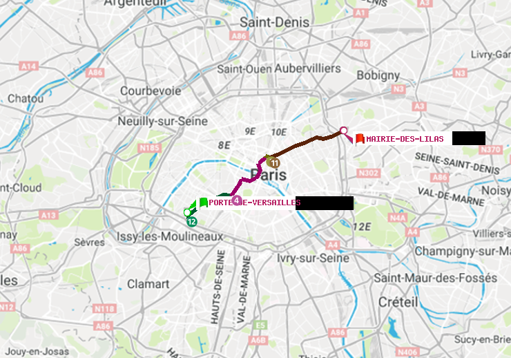 plan itinéraire ratp de Porte de Versailles à Mairie des Lilas