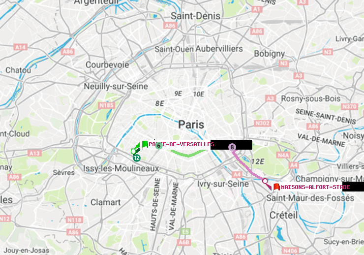 plan itinéraire ratp de Porte de Versailles à Maisons-Alfort-Stade