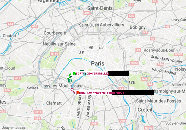 plan itinéraire ratp de Porte de Versailles à Malakoff-Rue Etienne Dolet
