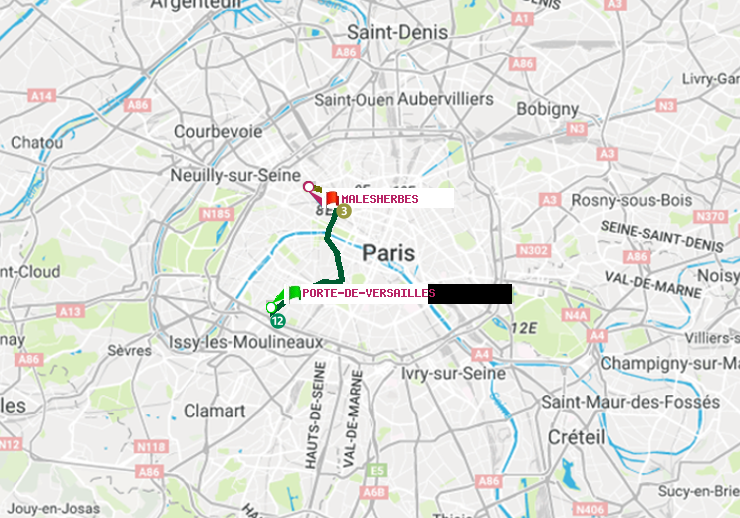 plan itinéraire ratp de Porte de Versailles à Malesherbes