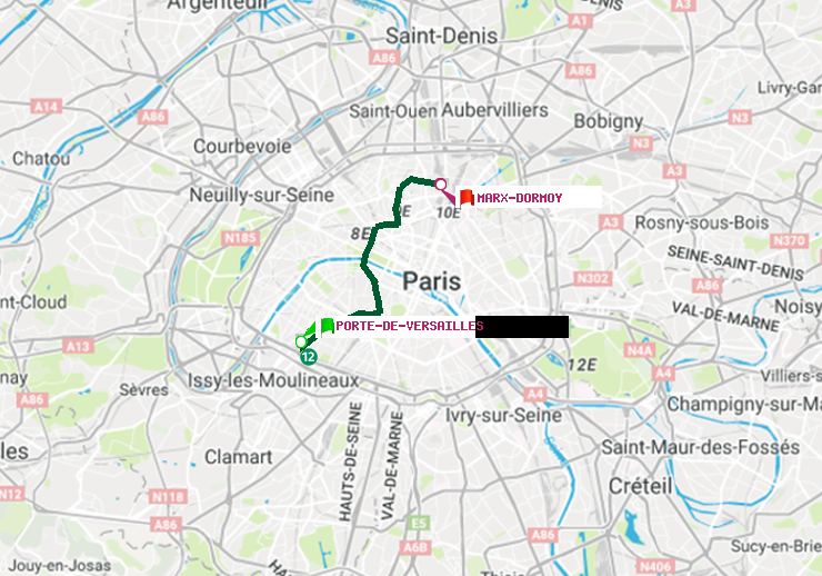 plan itinéraire ratp de Porte de Versailles à Marx-Dormoy