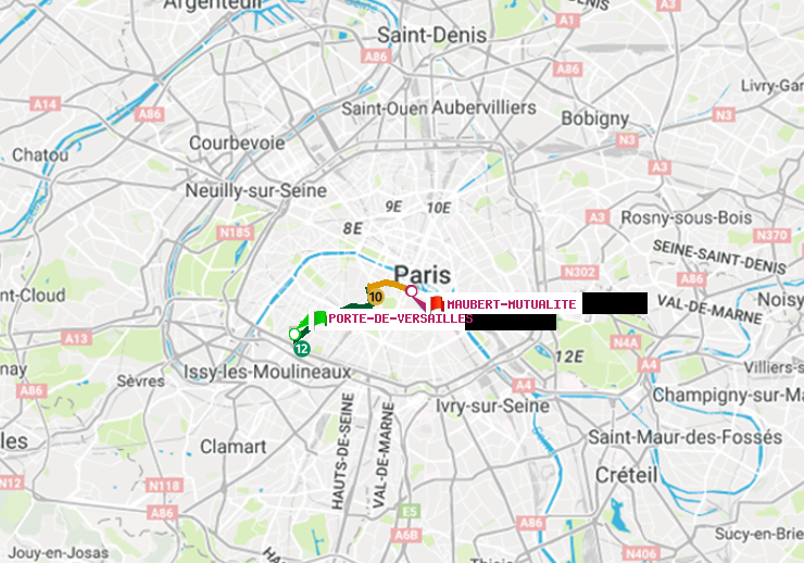 plan itinéraire ratp de Porte de Versailles à Maubert-Mutualité