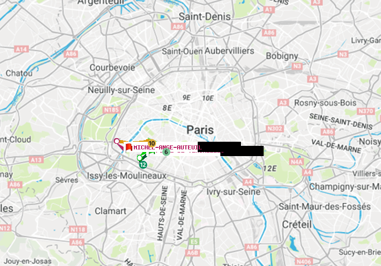 plan itinéraire ratp de Porte de Versailles à Michel-Ange-Auteuil