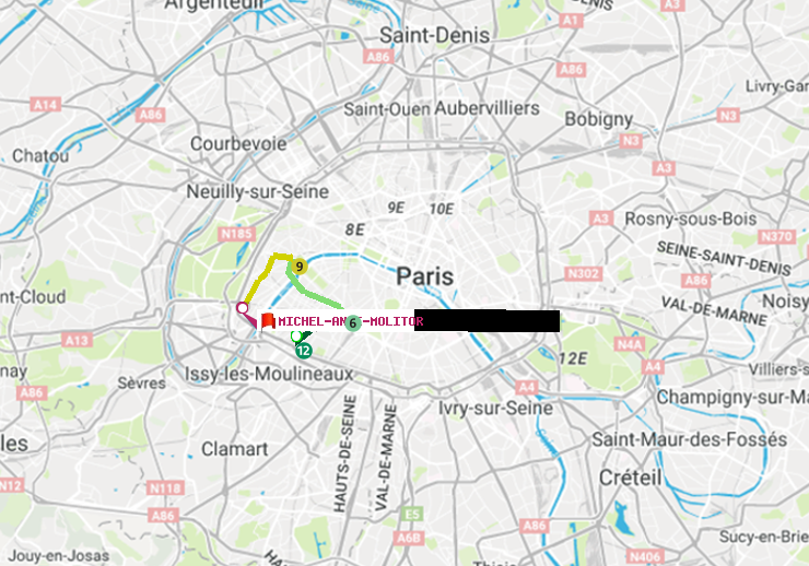 plan itinéraire ratp de Porte de Versailles à Michel-Ange-Molitor