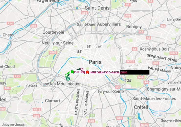 plan itinéraire ratp de Porte de Versailles à Montparnasse-Bienvenue