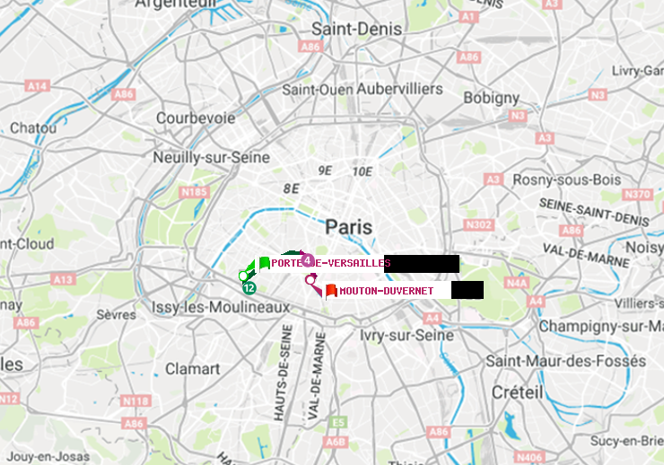 plan itinéraire ratp de Porte de Versailles à Mouton-Duvernet