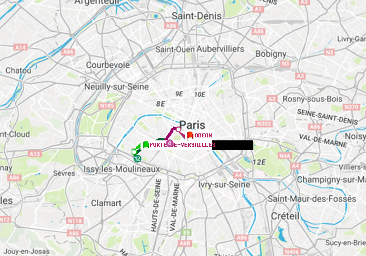plan itinéraire ratp de Porte de Versailles à Odéon