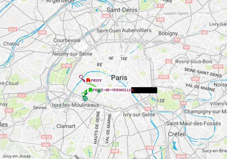 plan itinéraire ratp de Porte de Versailles à Passy
